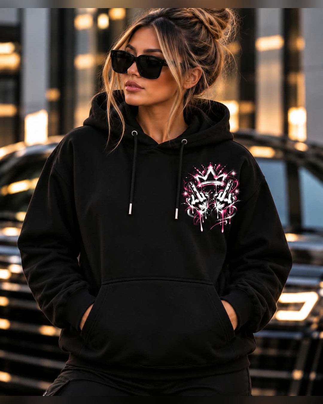 Hoodie Crown Rose — Noir